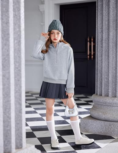 Image of Arshiner Girls 2 Piece Outfits Sweatsuit Half Zip Sweatshirt and Sweatpants | Fall Winter, Drop Shoulder Long Sleeve, Thumbhole Hoodies, with Sweatpant, Jogger Set, Sweat Set, Tracksuits with Pockets