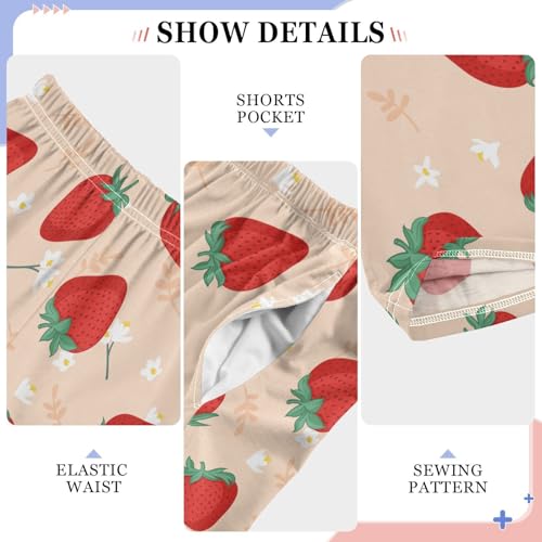 Strawberry Floral Boys Long Pants Soft Trousers Elastic Waist Kids Lounge Bottoms with Pockets S-XL4