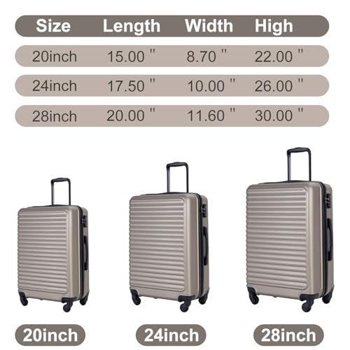Luggage Sets,3 Piece Suitcases Set,Hard Shell Luggage Sets,Lightweight Travel Suitcase with Wheels Light Gray(20/24/28inch)2
