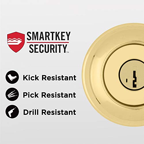 Kwikset Juno Keyed Entry Door Knob With Microban Antimicrobial Protection Featuring Smartkey Security In Polished Brass #TOP2