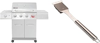Royal Gourmet GA4402S Stainless Steel 4-Burner BBQ Propane Gas Grill, Silver & Cuisinart CCB-5014 BBQ Grill Cleaning Brush and Scraper, 16.5", Stainless Steel, 16. 5"