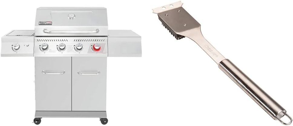 Royal Gourmet GA4402S Stainless Steel 4-Burner BBQ Propane Gas Grill, Silver & Cuisinart CCB-5014 BBQ Grill Cleaning Brush and Scraper, 16.5", Stainless Steel, 16. 5"