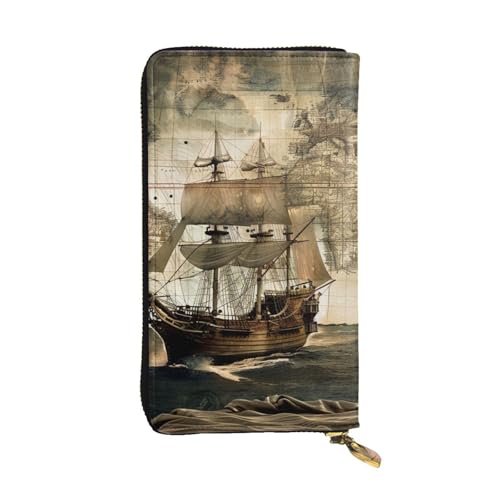 Portefeuille en cuir pour femme noir avec porte-monnaie zippé et motif pirate