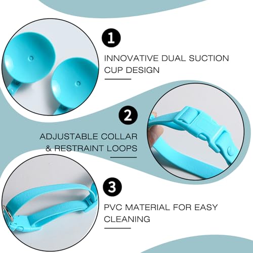 Image of Dog Bathing Tether with Dual Suction Cup- 2024 New Dog Washing Restraint Leash with Adjustable Collar for Pet Shower Bath Grooming - Easy Clean (Blue)