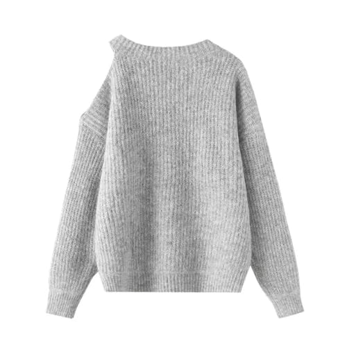Women One Shoulder Neck Knitted Sweater Loose Long Sleeve Style Slim Knit Top Casual Pullover2