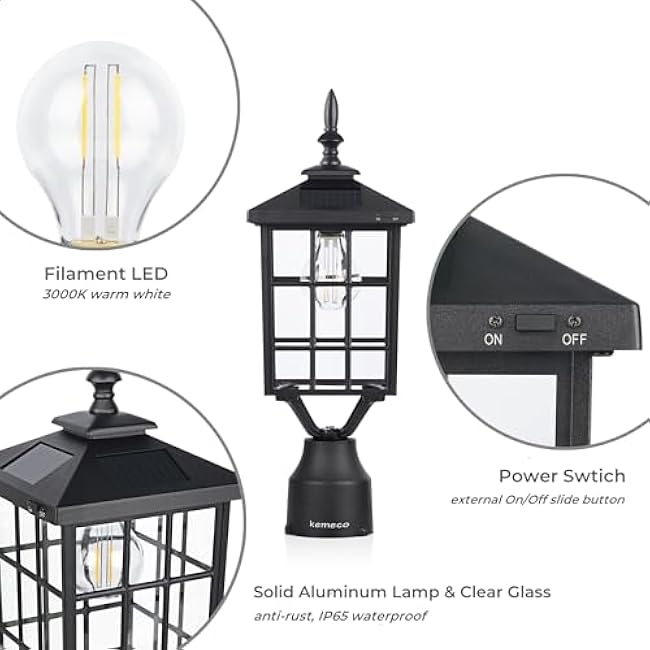 Kemeco ST4224Q-A Solar Post Light Black