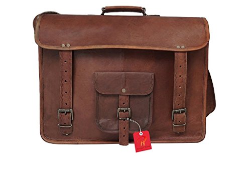 Image of pranjals house Leather Bag Genuine 18 Inch Front Pocket Laptop Briefcase Satchel Messenger Bag for Men