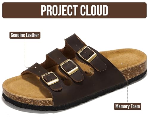 Image of Project Cloud 100% Genuine Leather Summer Sandals for Women 2026 - Memory Foam & Cork Footbed Beach Vacation Essentials Womens Sandals Comfortable Lightweight Slides for Women Footwear (Capri)
