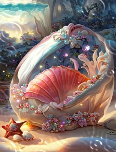 Tableau Perle Diamant Coquille 70x80cm : Évacuez le Stress grâce au Kit de Broderie Complet