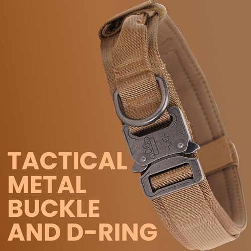 Image of WOOFLIX Metal Dog Collar For Training And Walks | Nylon Collar With Tactical Metal Buckle And D-Ring For Medium And Large Dogs | Dog Collar For Medium And Large Dogs (Extra Large, Beige, 25 Cm X 5 Cm)
