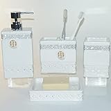 CAAHANJIA Bathroom Accessories Set 4 Pcs-Ceramic Gift Set Soap Dispenser Pump & Toothbrush Holder & Tumbler Cup & Soap Dish - Bathroom Home Decor Clearance, Countertop Vanity Organize (15 Ounce)