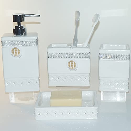 CAAHANJIA Bathroom Accessories Set 4 Pcs-Ceramic Gift Set Soap Dispenser Pump & Toothbrush Holder & Tumbler Cup & Soap Dish - Bathroom Home Decor Clearance, Countertop Vanity Organize (15 Ounce) by CAAHANJIA - Image 2