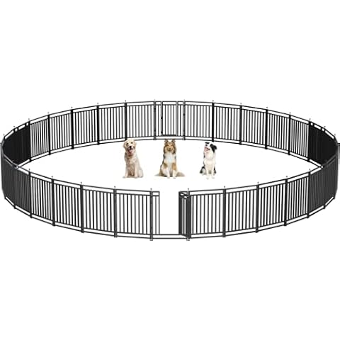 Petorldog Metal Dog Playpen, 40" Inch Height 32 Panels, Ideal Dog Fence for Large/Medium/Small Dogs Indoor & Outdoor Bliss, Perfect Dog Pen for Camping, Yard and RV | Black-Silver Cover