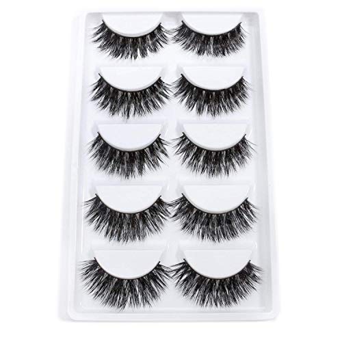 3D Mink False Eye Lashes Beautyorigin Fake Eyelashes 100% Siberian Mink Fur Makeup Wispy Long Cross Thick Reusable Fake Eyelashes 5 Pairs/pack （Style 01）