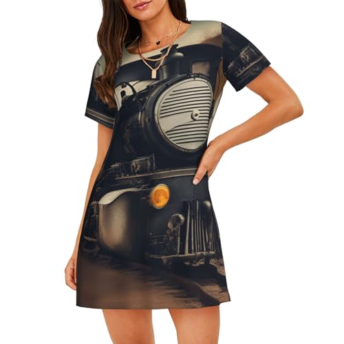 Chemise de nuit légère manches courtes femme vêtement de nuit imprimé locomotive