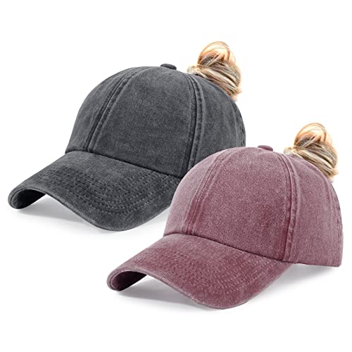 Image of HH HOFNEN Ponytail Hat for Women Washed Distressed Baseball Cap Ponycaps