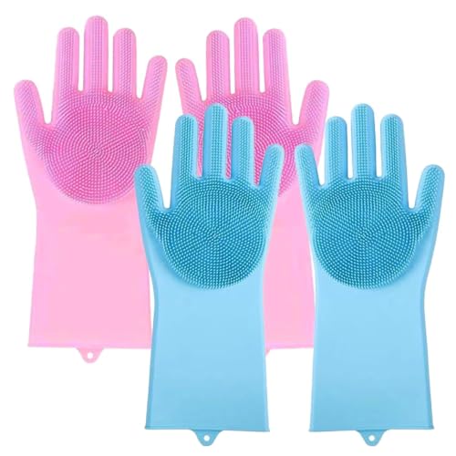 Image of 4pcs (2-pair) Silicone Kitchen Cleaning Gloves for Dishwashing, Utensil Cleaning, Bathroom & Car Wash | Home essentials Reusable Multi-Purpose Hand Gloves for Men & Women (Multicolour, 2-Pair)