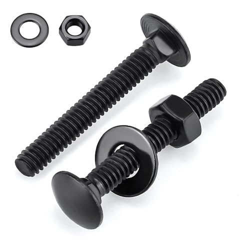 Glvaner (4 Sets) 1/2-13 x 2-1/2" Stainless Steel Carriage Bolts Screws Black and Hex Nuts &amp; Flat Washers Black, Round Head Square Neck, 304 Stainless Steel 18-8, Full Thread Coverage