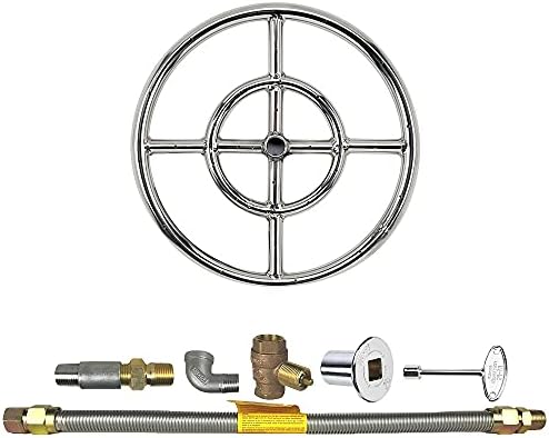 Spotix AFG Round Fire Pit Burner Kit (SS-FR-12KIT-LP-MSCB), 12-Inch Burner, Match Light, Propane