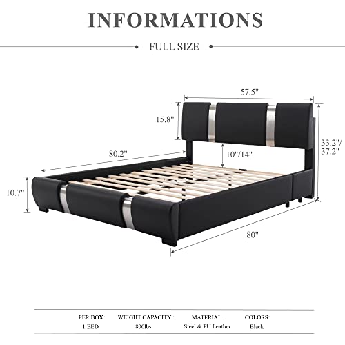Benevika Full Size Deluxe Upholstered Modern Platform Bed Frame With Faux Leather,Mattress Foundation With Solid Wooden Slats Support,No Box Spring Needed,Black #TOP1