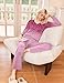 Ekouaer Womens Pajama Sets Two Piece Lounge Set Fall Winter Pajamas Long Sleeve Pjs Top and Pants Soft Pleated V Neck Sleepwear Purple/Leaf, Medium