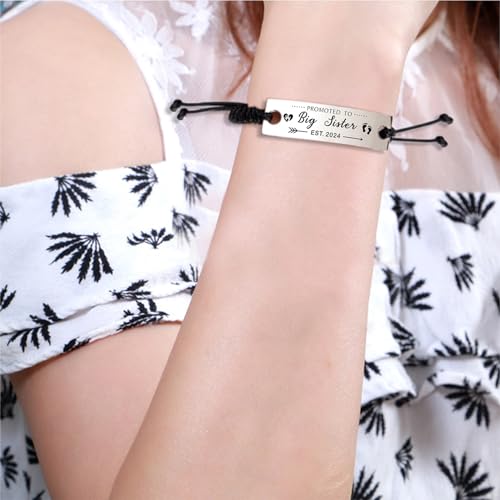 Image of SOUSYOKYO Promoted to Big Sister Est 2026 Gifts Bracelet, Soon to be Sister Jewelry, Pregnancy Announcement Gift for New Sisters Expecting, First Time Sisters Present
