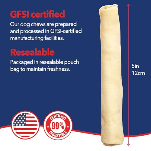 Pet Factory 100% Made in USA Beefhide Chip Rolls Dog Rawhide Chews, Thick, Dog Chews Long Lasting from American Cattle, Dog Chew Bones, 5 Inches (Pack of 22)