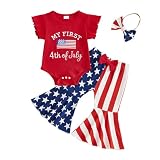 mlpeerw My First 4th Of July Baby Girl Outfit Newborn American Flag Romper Star Stripe Flare Pants Independence Day Outfits (My First 4th of july Red, 12-18 Months)