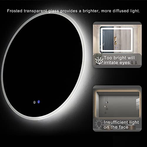 Bluhouzz Round Led Bathroom Mirror With Lights, 32 Inch Anti-Fog Front And Backlit Mirror For Bathroom, 3 Colors Dimmable Bathroom Led Mirror, Wall Mount Lighted Mirror Espejos Para Baños #TOP4