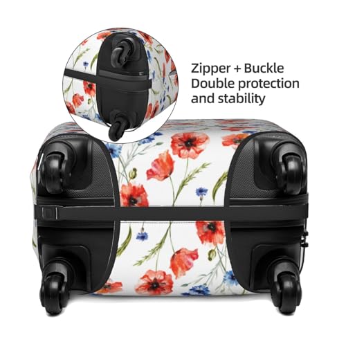 Travel Luggage Cover Watercolor Poppy Pattern Suitcase Protector Washable Elastic Anti-scratch Suitcase cover Fits 25-28 Inch Luggage (L)3
