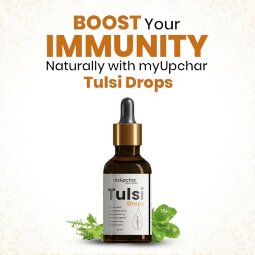 Image of myUpchar Tulsi Drops - Sourced 5 Rare Tulsi from Himalayan range | Purified Tulsi Extract - Colorless and Odorless | Immunity Booster, Relieve Cough & Cold - 30ml (Pack of 1)