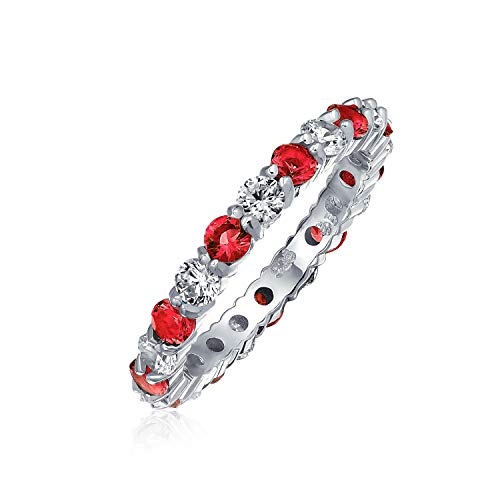Bling Jewelry Sterling Silver Simulated Ruby and Clear CZ Eternity Band Ring,Red,5