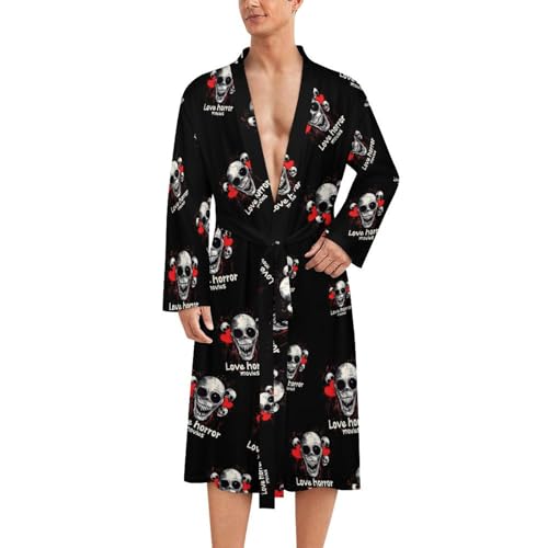 I Love Horror Movies Funny Men's Robe Lightweight Soft Bathrobe Long-sleeve Spa Robes