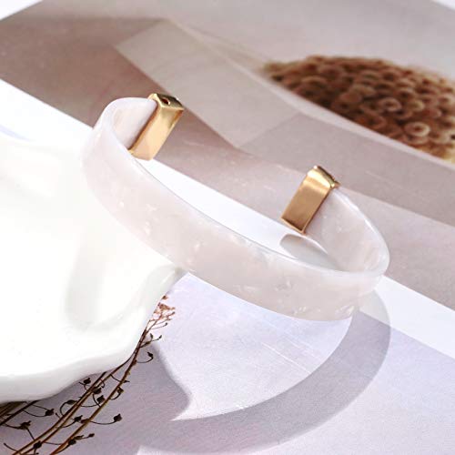 Open Cuff Bracelet Statement Acrylic Resin Lucite Cuff Bracelet Minimalist Tortoise Shell Bangles Bracelet Adjustable Lightweight Bangle (White) #TOP3