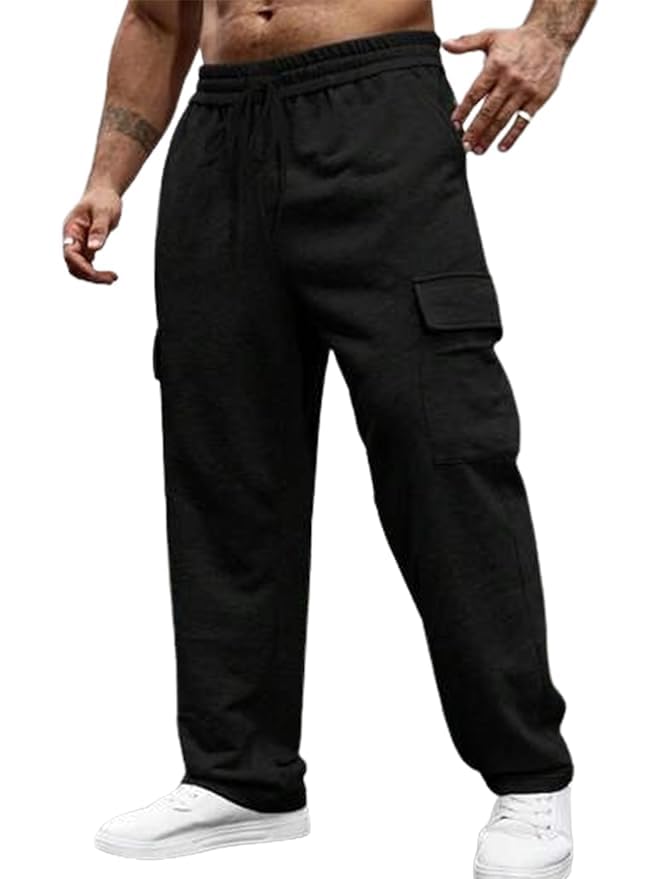 r cube Men Cotton Blend Cargo Joggers | Relaxed Fit Drawstring Track Pants with Utility Pocket (Grey & Black)-picture-43