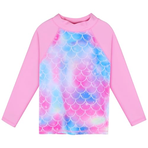 Image of Girls Two Piece Swimsuit Long Sleeve Floral Bathing Suit UPF 50+ Summer Beach Swimwear