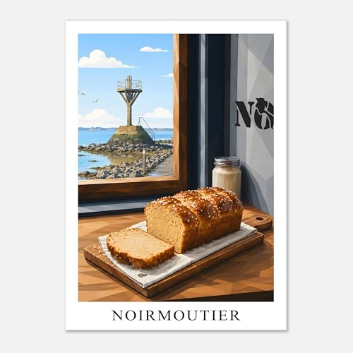 Affiche Noirmoutier et passage du Gois déco cuisine Vendée poster cubique bleu marron 50x70 cm