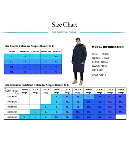 Image of Men's Long Down Coat Thickened Long Puffer Coat Maxi Down Jacket Navy Blue Down Parka