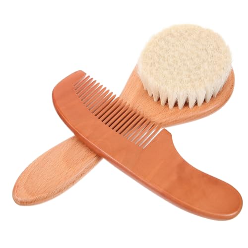 QUMIIRITY 1セット新生児用 羊毛ヘアブラシと櫛の ベビー用髪ケアブラシコン