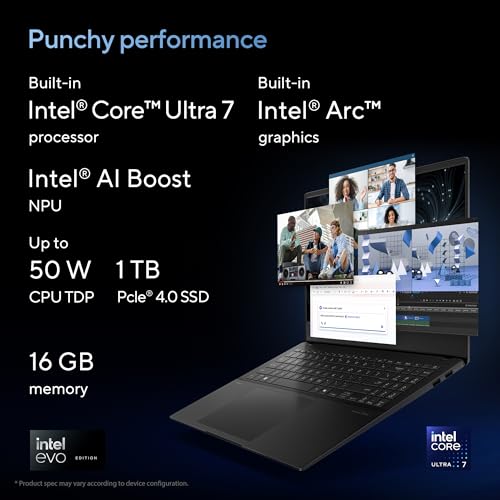 Image of ASUS Vivobook S 16 OLED (2024), 16 inch(40.64cm) 3.2K OLED 16:10 120Hz, Intel Core Ultra 7 155H, Thin and Light Laptop (16GB LPDDR5X /1TB SSD /Intel Arc Graphics /Win11 /Black /1.50 Kg), S5606MA-MX752WS