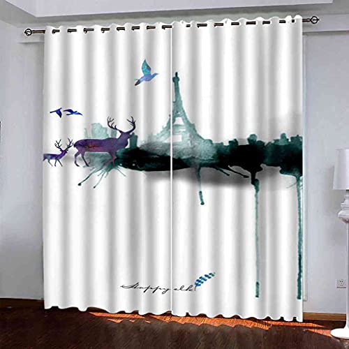 Rideau occultant à oeillets imprimé Tour Eiffel thermique isolant phonique polyester lot de 2 - 2