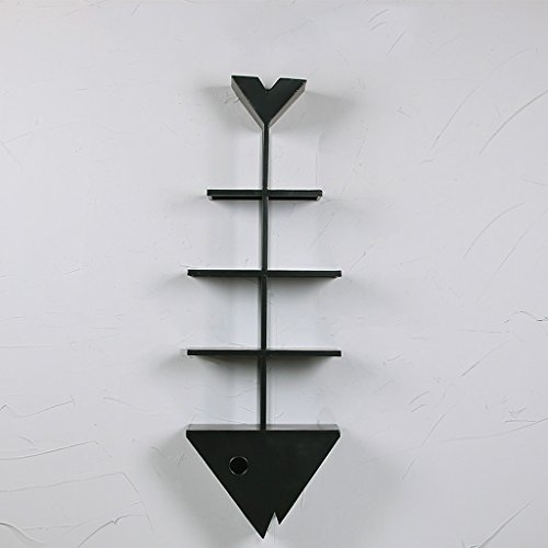 CJH Fish Bone Modeling Wall Decorative Racks Home Decor Nordic Wind Storage Racks Iron Wall Shelf (Color : Black)