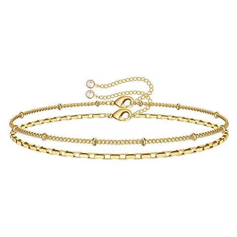 Yoosteel Simple Layered Chain Bracelets for Women, 14K Gold Filled Adjustable Layering Chain Bracelet Cute Handmade Gold Layered Chain Bracelets Jewelry for Women Daily Wear Cover