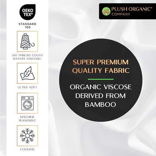 Image of Queen Luxury 4 Piece Bedsheet Set by Plush Organic Company, White with Navy Piping, Viscose (Rayon) derived from bamboo, Organically grown, Ultra Soft with17 inch Deep Pockets, 300 Thread Count
