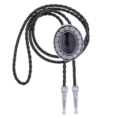 Image of GelConnie Bolo Tie for Men Women Western Cowboy Turquoise Leather Necktie | Natural Stone Bolo Tie Necklace for Women Rodeo Cowboy Leather Necktie Native American Western Cowgirl Ties Adjustable Cord