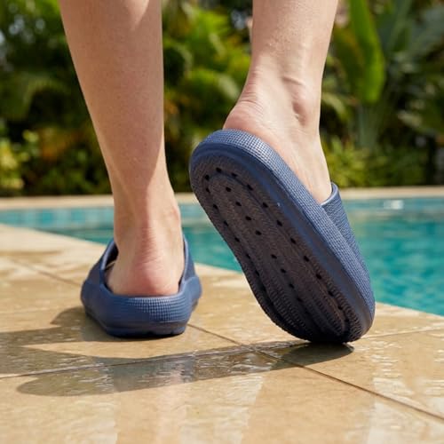 Image of welltree Slides for Women Men Pillow Slippers Non-Slip Bathroom Shower Sandals Soft Thick Sole Indoor and Outdoor Slides