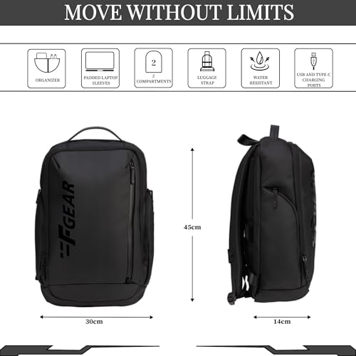 Image of F Gear Bellagio Grey 20L Laptop Backpack|Securely Fits Laptop Up to 17-Inch Laptop|USB & Type-C Charging Ports|Ideal Backpack for Office, College, Daily Commute & Travel