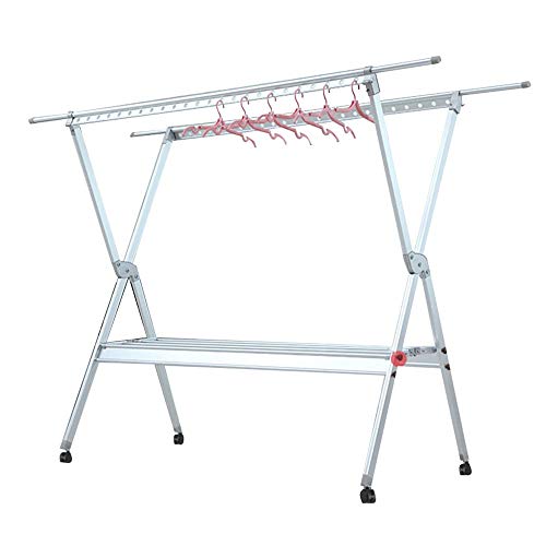 JDHSKCF 物干しラック 衣類乾燥ラック、折りたたみ式衣類ランドリー乾燥ラック、大型折りたたみ式乾燥ラック、吊り下げロッドと収納棚付き、屋内外用、簡単に移動できます 無私