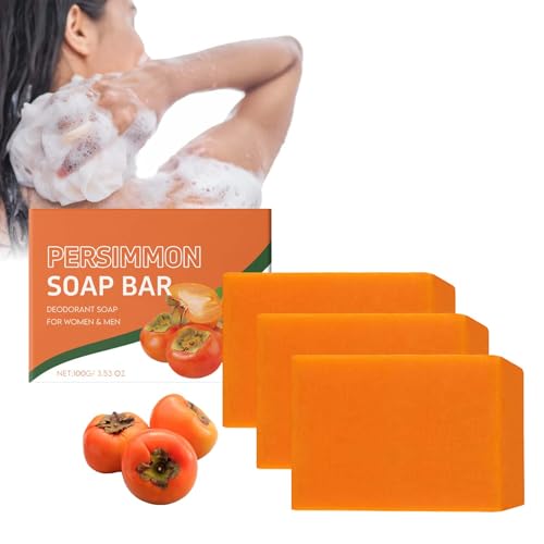 Kaki Lot de 2 savons naturels Presimmon Savon Kaki d'élimination des odeurs corporelles pour hommes et femmes, hydratant, éclaircissant, nettoyant en profondeur pour le visage et le corps, exfoliant