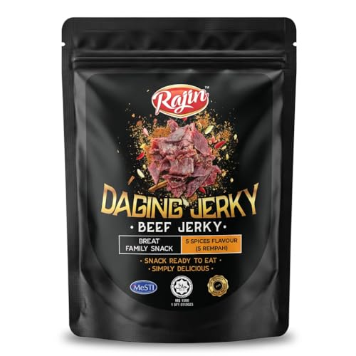 Beef Jerky Halal au Bœuf - Saveur 5 Épices - Snack de Viande Séchée Prêt à Déguster - Sachet Refermable